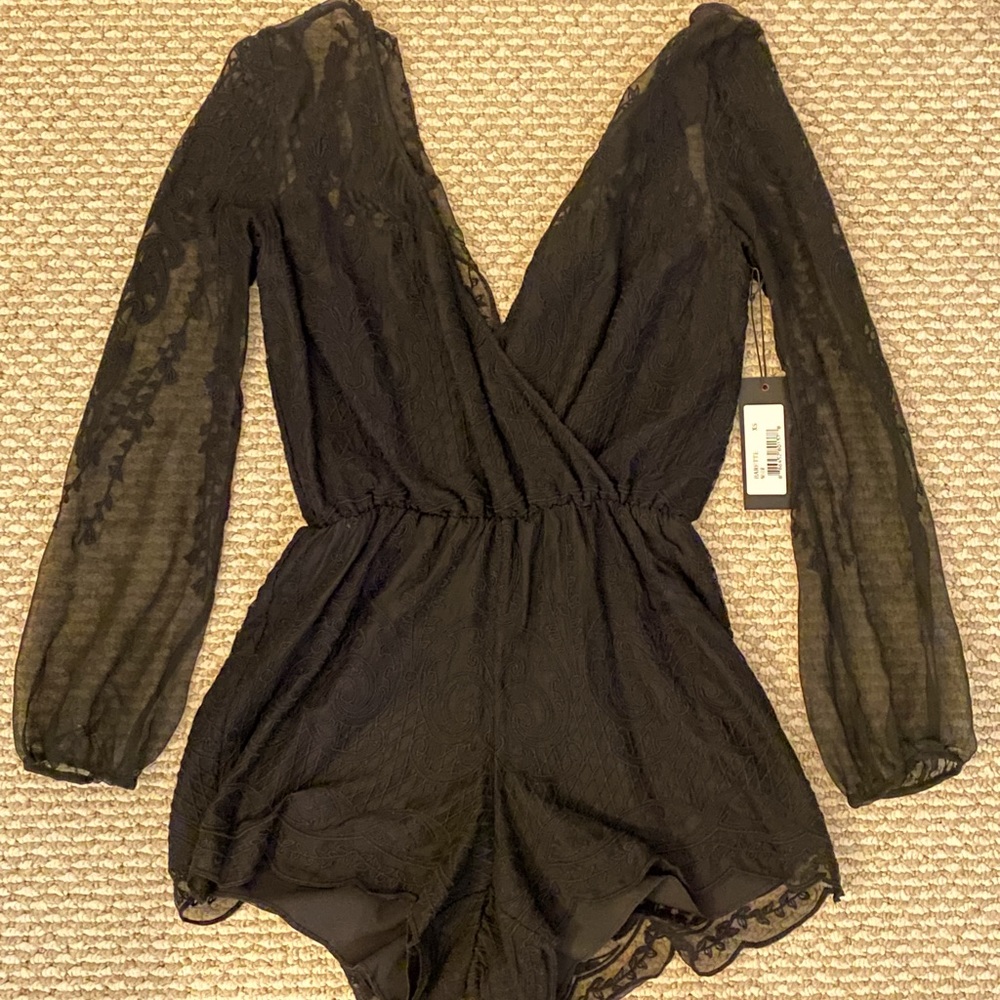 Black sheer lace romper